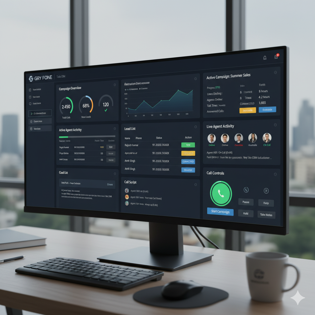 GRY FONE Auto Dialer Software Interface - CRM Dashboard Screenshot